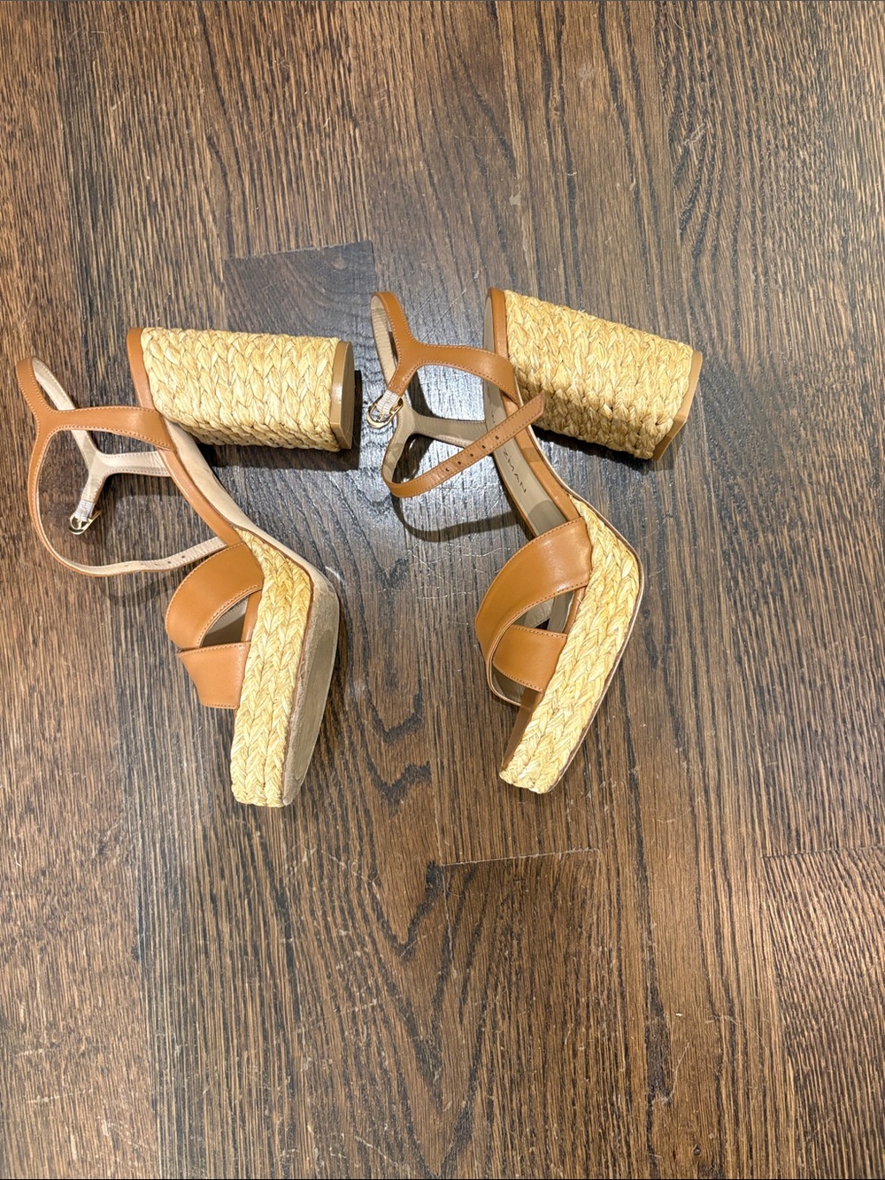 Stuart Weitzman Women’s Tan Leather Platform Sandals with Ankle Strap - Picture 4 of 5